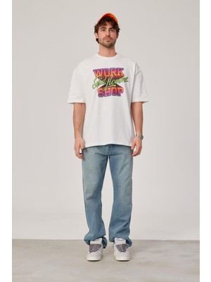 Nomarc Work Shop Renkli Baskılı Beyaz Tshirt