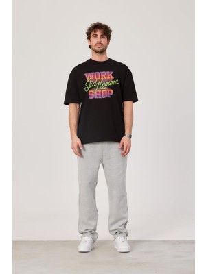 Nomarc Work Shop Renkli Baskılı Siyah Tshirt