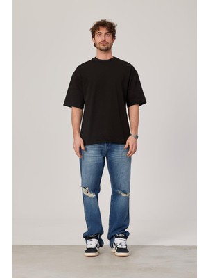 Nomarc Siyah Oversize Pis Kol Basic Tshirt