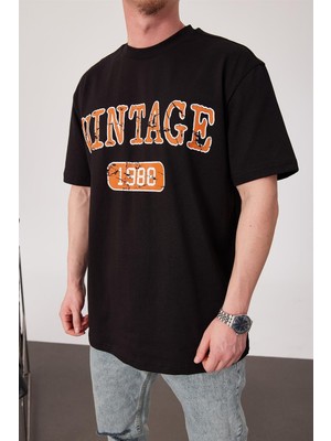 Nomarc Vintage Yazılı Siyah Tshirt