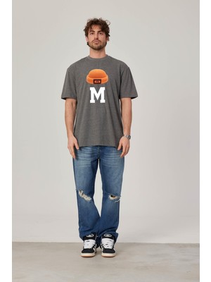 Nomarc M Harf Baskılı Gri Tshirt