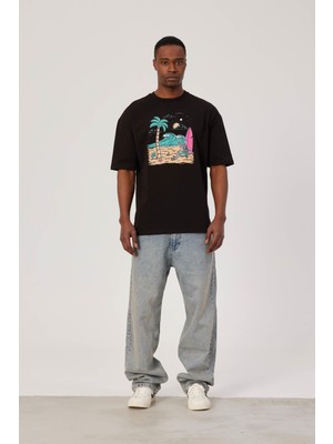 Nomarc Sörfçü Iskelet Baskılı Siyah Tshirt