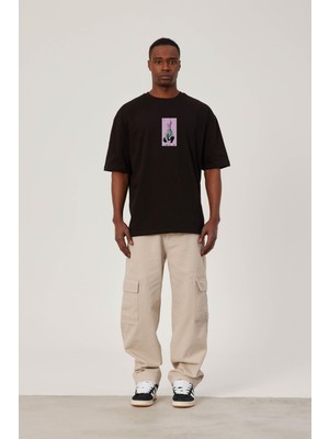 Nomarc Renkli Soyut Kafa Baskılı Siyah Tshirt
