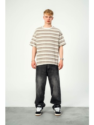 Nomarc Kahverengi Mint Çizgili Örme Tshirt