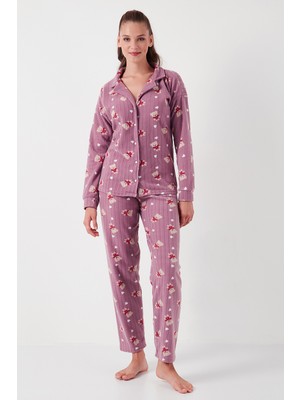 Lela Standart Fit Düğmeli Polarlı Pijama Takımı Bayan Pijama Takımı 6095615