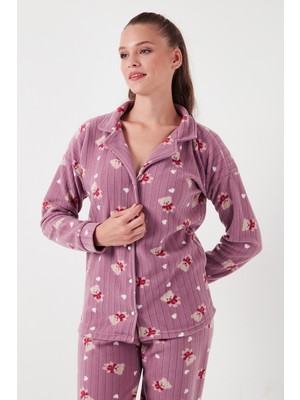 Lela Standart Fit Düğmeli Polarlı Pijama Takımı Bayan Pijama Takımı 6095615