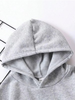 Koflandy Çocuk  Kapüşonlu Düz Renk Pamuklu Sweatshirt - Gri