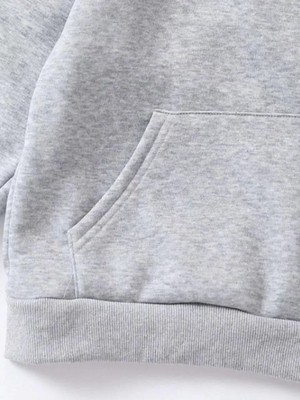 Koflandy Çocuk  Kapüşonlu Düz Renk Pamuklu Sweatshirt - Gri