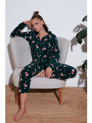 Lela Standart Fit Düğmeli Polarlı Pijama Takımı Bayan Pijama Takımı 6095615