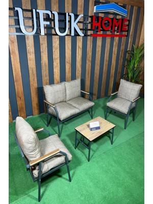 Ufuk Home Linda 2+1+1 Sehpalı Kahverengi Koltuk Takımı, Balkon Mobilyası, Oturma Odası Mobilyaları, Metal Kanepe Takımı