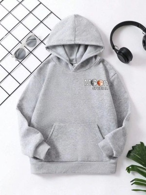 Koflandy Çocuk  Kapüşonlu Ön ve Arka Moon Special Baskılı Sweatshirt - Gri