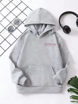 Koflandy Çocuk  Kapüşonlu Ön ve Arka California Baskılı Sweatshirt - Gri