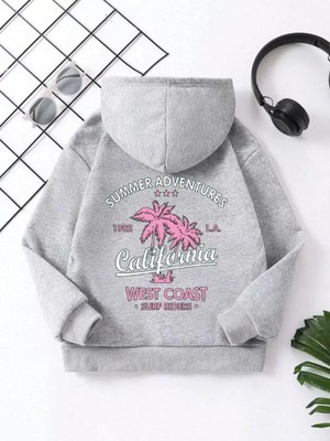 Koflandy Çocuk  Kapüşonlu Ön ve Arka California Baskılı Sweatshirt - Gri