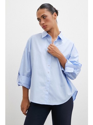 Never More  Kol Apoletli Gömlek Mavi