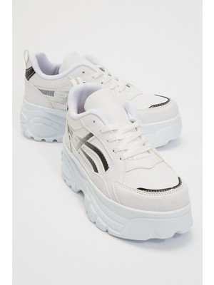 Ccway Kadın Bağcıklı Spor Ayakkabı Beyaz Siyah