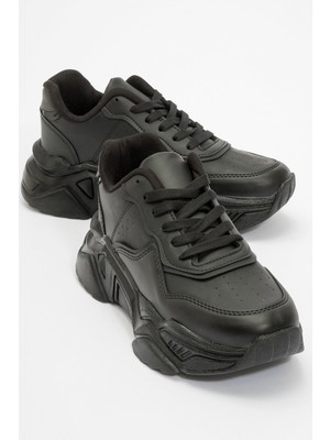 Ccway Kadın Bağcıklı Spor Ayakkabı Siyah Cilt