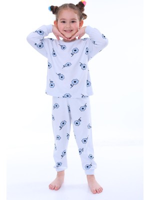 3-8 Yaş Çiçek Desenli Uzun Kollu Penye Kumaş Kız Çocuk Pijama Takımı