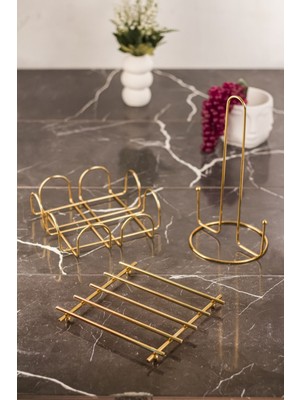 Kiraz Çiçeği Butik Gold 3 Lü Servis Sunum Seti & Havluluk & Peçetelik & Nihale Paslanmaz