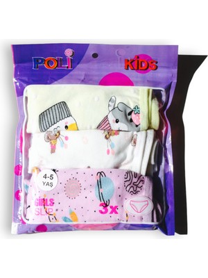 Poli Kids 3'lü Paket Kız Çocuk Desenli Slip Külot