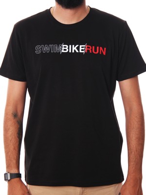 Jordanred Swim Bike Run Baskılı Siyah Tişört