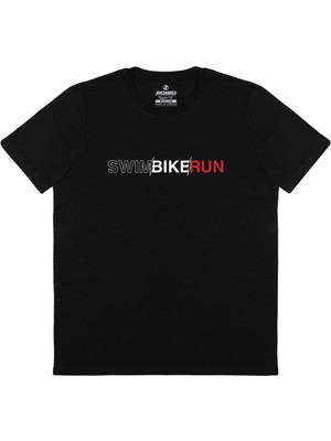 Jordanred Swim Bike Run Baskılı Siyah Tişört