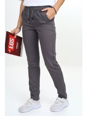 Kız/erkek Çocuk Unisex Pamuklu Gabardin Beli Lastikli Gri Okul PANTOLONU-PNT-0023