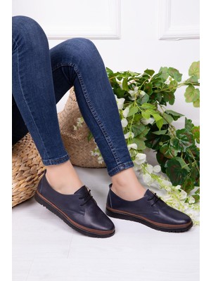 Tarçın Deri Lacivert  Günlük Kadın Ayakkabı Trc73-4101