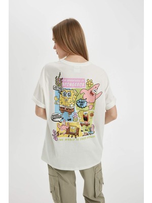 DeFacto Coool SpongeBob Oversize Geniş Kalıp Bisiklet Yaka Kısa Kollu Tişört D1138AX24SM