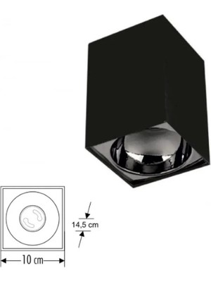 Cata Bergama Siya-Platin Kare Sıva Üstü Armatür Gu-10 Duylu (Ampulsüz)