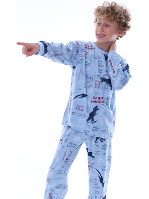 Bunny Hopp 8-13 Yaş T-Rex Dinozor Baskılı Uzun Kollu Erkek Çocuk  Pijama Takımı