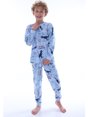 Bunny Hopp 8-13 Yaş T-Rex Dinozor Baskılı Uzun Kollu Erkek Çocuk  Pijama Takımı