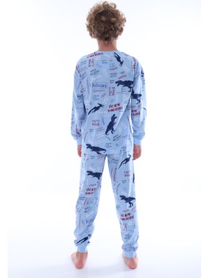 Bunny Hopp 8-13 Yaş T-Rex Dinozor Baskılı Uzun Kollu Erkek Çocuk  Pijama Takımı