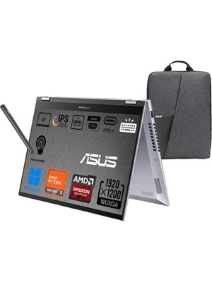 Asus Vivobook S 14 Flip TN3402YA-LZ318W Ryzen 5 7430U 16GB 512GB SSD 14" Wuxga IPS (Dokunmatik Ekran) Windows 11 Home Bilgisayar + Asus Laptop Çanta