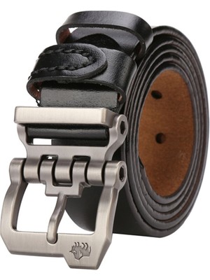 Bison Denim Kemer Erkek Fermuarlı Deri Italyan Siyah