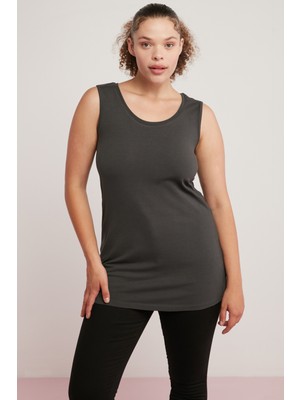 Ethiquet Natali Kadın Vücudu Tamamen Saran Kalın Askılı Kolsuz Uzun Büyük Beden Antrasit Büyük Beden Body