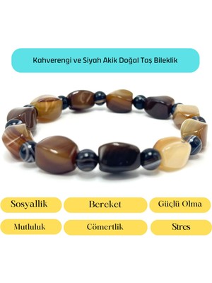 Yıldız Doğal Taş Sertifikalı Kahverengi ve Siyah Akik Doğal Taş Bileklik