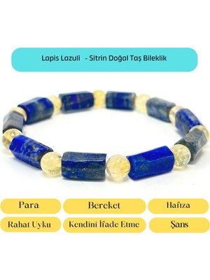 Yıldız Doğal Taş Sertifikalı Lapis Lazuli ve Sitrin  Doğal Taş Bileklik