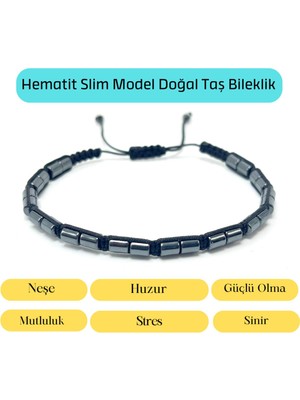 Yıldız Doğal Taş Sertifikalı Hematit Slim Model Makrome Doğal Taş Bileklik