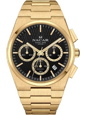 Nacar NC41-299795-DBM Chronograph Fonksiyonlar Aktif Safir Çizilmez Cam  Altın Renk Erkek Kol Saati