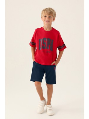 U.S. Polo Assn. Lisanslı Sim Açık Kırmızı Erkek Çocuk Bermuda Takım