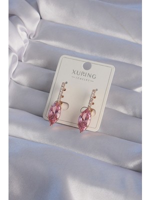 By Mino Xuping Rose Renk Pembe Zirkon Taşlı Sallantılı Küpe