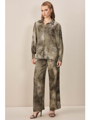 Geniş Paça Çok Renkli Saten Pantolon