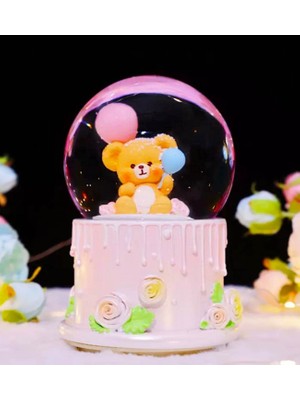 Md Iyi Ki Doğdun Panda Mini Işıklı Kar Küresi Arkadaşa Hediye & Mini Peluş Ayıcık ve Gül Kolye Hediye