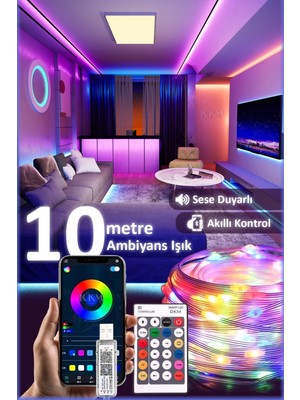 Rkm Store Sese Duyarlı 10 Metre Yeni Nesil Rgb Smart LED Usb'li Kumandalı Bluetooth Ile Telefon Bağlantılı