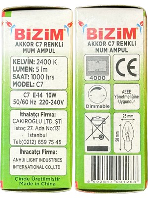 Bizim 10W Kırmızı Işık E14 Duylu Dim Edilebilir Mum Ampul (5 Adet)