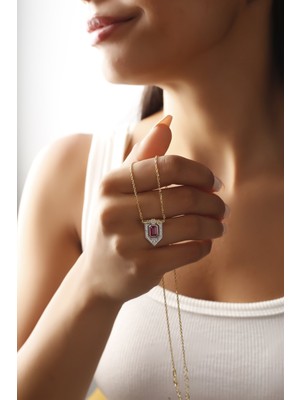 Sunshine 925 Ayar Baget Kırmızı Taşlı Gümüş Kolye