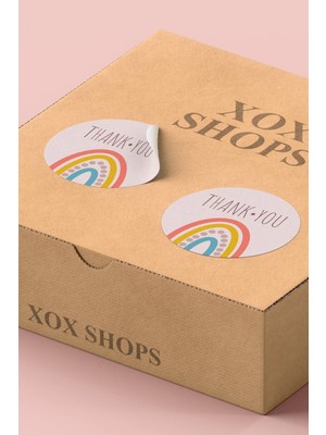 Xox Shops Thank You Sticker Teşekkürler Paketleme Etiketi Pembe Renkli Gökkuşağı - 90 Adet - ST2025