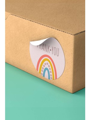 Xox Shops Thank You Sticker Teşekkürler Paketleme Etiketi Pembe Renkli Gökkuşağı - 90 Adet - ST2025