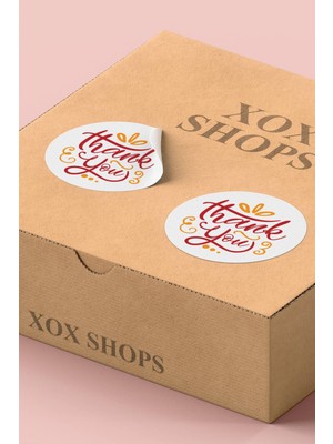 Xox Shops Thank You Sticker Teşekkürler Paketleme ve Ürün Etiketi Kırmızı Turuncu - 90 Adet - ST2023