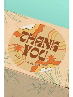 Xox Shops Thank You Sticker Kuşe  Ürün Teşekkürler Etiketi Kahverengi Turuncu - 90 Adet - ST2054